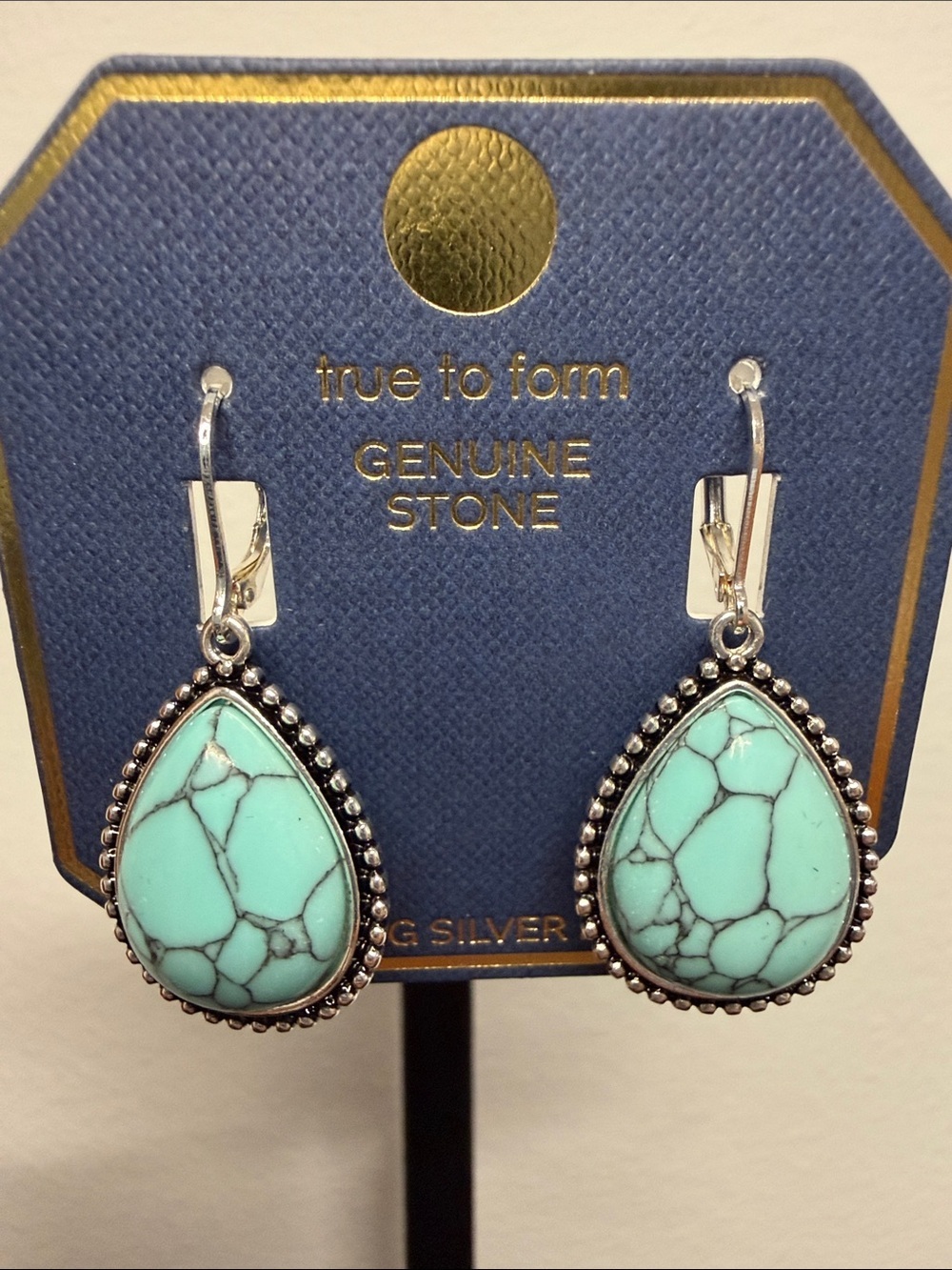 True to Form | Turquoise Teardrop Dangle Earrings w/ Silver Beaded Frame